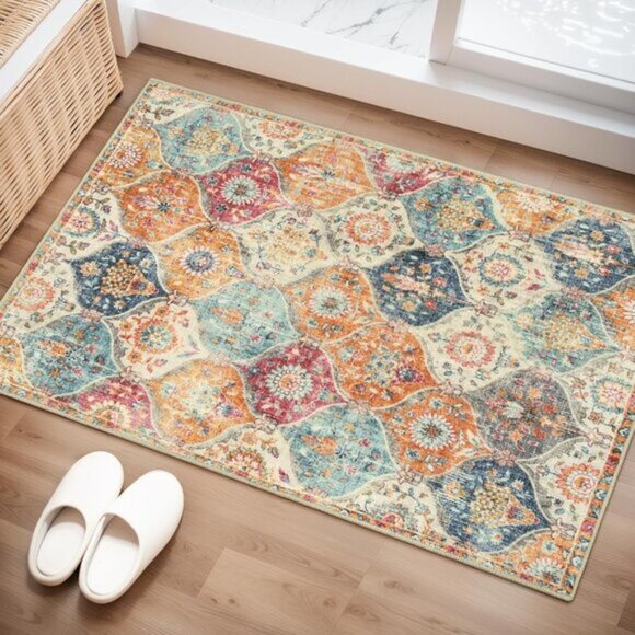 New 2x3 Moroccan Trellis Area Rug, Washable Non-Slip Door Mat for Home & Entry